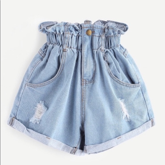 elastic jean shorts